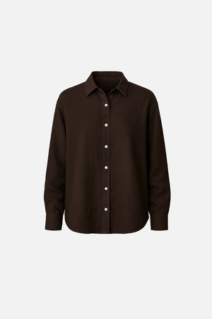 Kadın Alina Oversize %100 Keten Gömlek - Kahverengi