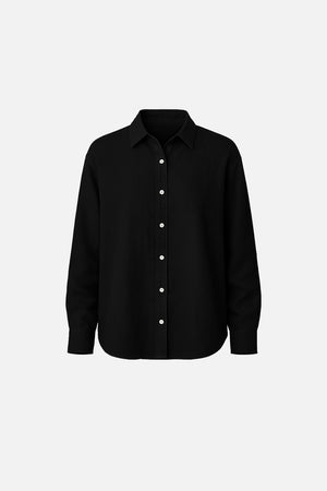 Kadın Alina Oversize %100 Keten Gömlek - Siyah