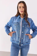 Kadın Ally Dirty Med Blue Slim Fit Jean Ceket - Dirty Med Blue