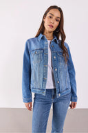 Kadın Ally Dirty Med Blue Slim Fit Jean Ceket - Dirty Med Blue