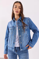 Kadın Ally Dirty Med Blue Slim Fit Jean Ceket - Dirty Med Blue