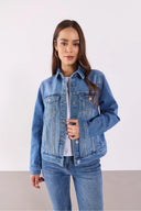Kadın Ally Dirty Med Blue Slim Fit Jean Ceket - Dirty Med Blue