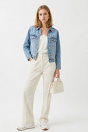 Kadın Ally Dirty Med Blue Slim Fit Jean Ceket - Dirty Med Blue