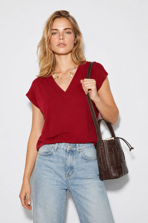 Kadın Almira V Yaka Sırtı Detaylı Modal Tişört Lyocell (Tencel™) - Bordo