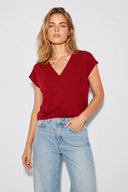 Kadın Almira V Yaka Sırtı Detaylı Modal Tişört Lyocell (Tencel™) - Bordo