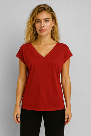 Kadın Almira V Yaka Sırtı Detaylı Modal Tişört (TENCEL)™ - Bordo