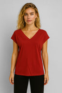 Kadın Almira V Yaka Sırtı Detaylı Modal Tişört (TENCEL)™ - Bordo