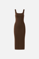 Kadın Amy Kare Yaka Slim Fit Örme Elbise (CUPRO) - Kahve