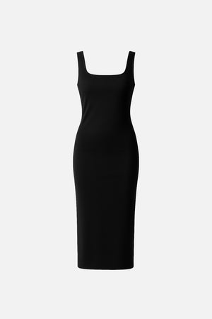 Kadın Amy Kare Yaka Slim Fit Örme Elbise (CUPRO) - Siyah