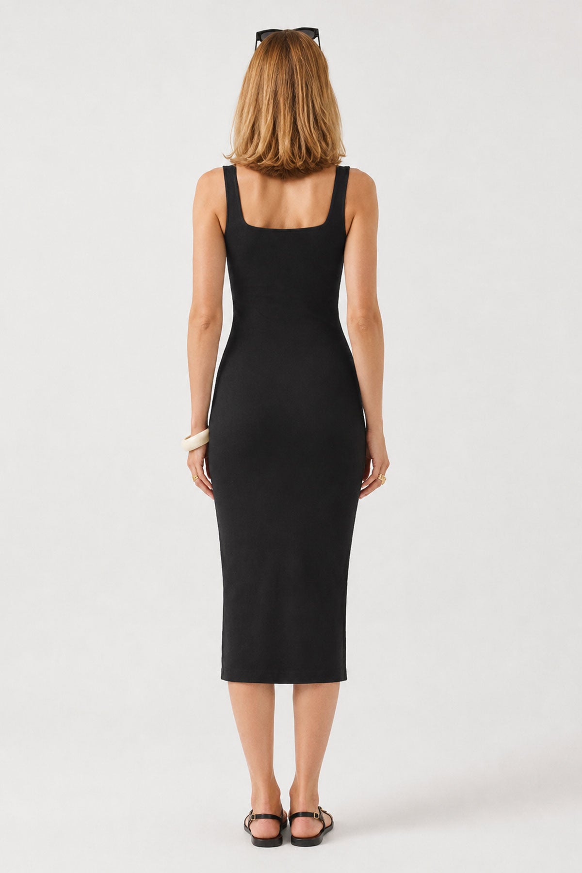 Kadın Amy Kare Yaka Slim Fit Örme Elbise (CUPRO) - Siyah