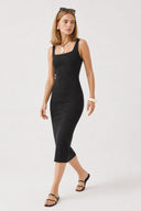 Kadın Amy Kare Yaka Slim Fit Örme Elbise (CUPRO) - Siyah