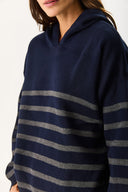 Kadın Angelica Kapüşonlu Çizgili Regular Fit Triko Kazak - Lacivert - Antrasit Çizgili