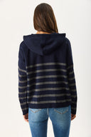 Kadın Angelica Kapüşonlu Çizgili Regular Fit Triko Kazak - Lacivert - Antrasit Çizgili