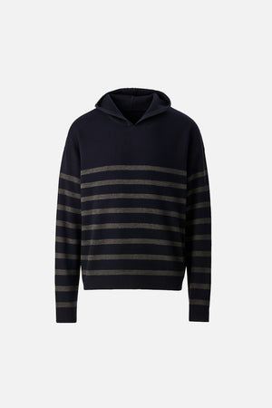 Kadın Angelica Kapüşonlu Çizgili Regular Fit Triko Kazak - Lacivert - Antrasit Çizgili