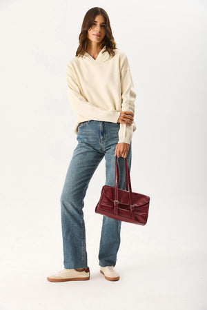 Kadın Angelica Kapüşonlu Regular Fit Triko Kazak - Kemik