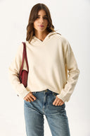 Kadın Angelica Kapüşonlu Regular Fit Triko Kazak - Kemik