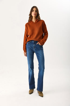 Kadın Angelica Kapüşonlu Regular Fit Triko Kazak - Kiremit