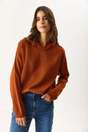 Kadın Angelica Kapüşonlu Regular Fit Triko Kazak - Kiremit