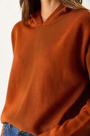 Kadın Angelica Kapüşonlu Regular Fit Triko Kazak - Kiremit