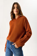 Kadın Angelica Kapüşonlu Regular Fit Triko Kazak - Kiremit