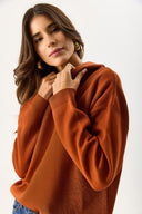 Kadın Angelica Kapüşonlu Regular Fit Triko Kazak - Kiremit