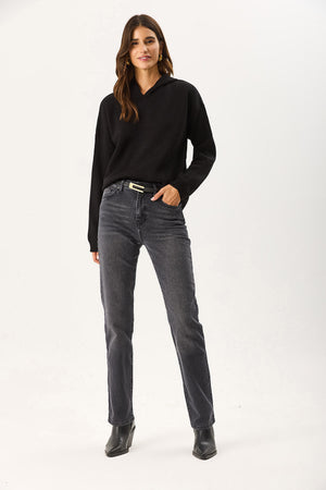 Kadın Angelica Kapüşonlu Regular Fit Triko Kazak - Siyah