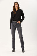 Kadın Angelica Kapüşonlu Regular Fit Triko Kazak - Siyah