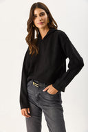 Kadın Angelica Kapüşonlu Regular Fit Triko Kazak - Siyah