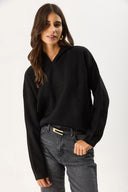 Kadın Angelica Kapüşonlu Regular Fit Triko Kazak - Siyah