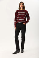 Kadın Anita Bisiklet Yaka Çizgili Triko Kazak - Bordo - Gri Çizgili