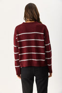 Kadın Anita Bisiklet Yaka Çizgili Triko Kazak - Bordo - Gri Çizgili