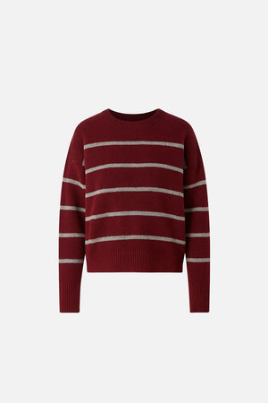 Kadın Anita Bisiklet Yaka Çizgili Triko Kazak - Bordo - Gri Çizgili