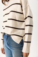 Kadın Anita Bisiklet Yaka Çizgili Triko Kazak - Fildişi - Kahverengi Çizgili