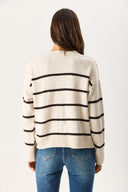 Kadın Anita Bisiklet Yaka Çizgili Triko Kazak - Fildişi - Kahverengi Çizgili