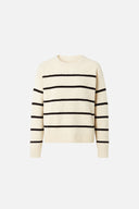 Kadın Anita Bisiklet Yaka Çizgili Triko Kazak - Fildişi - Kahverengi Çizgili