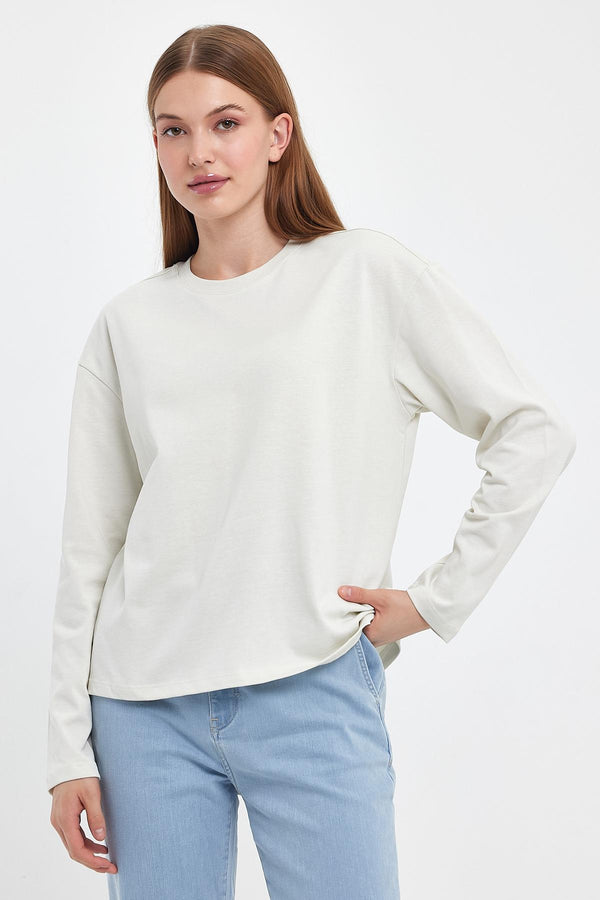 Ashley Bisiklet Yaka Uzun Kollu Tişört - SILVER GREY