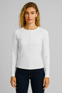 Kadın Basic Uzun Kollu Patlı Tişört - Beyaz