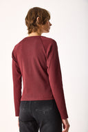 Kadın Basic Uzun Kollu Patlı Tişört - Bordo