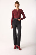 Kadın Basic Uzun Kollu Patlı Tişört - Bordo