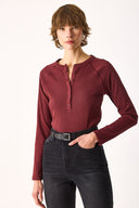 Kadın Basic Uzun Kollu Patlı Tişört - Bordo