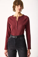 Kadın Basic Uzun Kollu Patlı Tişört - Bordo