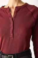 Kadın Basic Uzun Kollu Patlı Tişört - Bordo