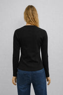 Kadın Basic Uzun Kollu Patlı Tişört - Siyah