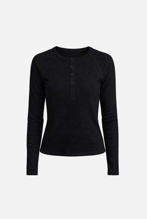 Kadın Basic Uzun Kollu Patlı Tişört - Siyah