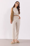 Kadın Beli Lastikli Çizgili Baggy Pantolon (TENCEL)™ - Lacivert Çizgili