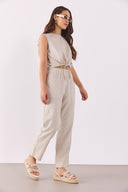 Kadın Beli Lastikli Çizgili Baggy Pantolon (TENCEL)™ - Lacivert Çizgili