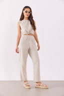 Kadın Beli Lastikli Çizgili Baggy Pantolon (TENCEL)™ - Lacivert Çizgili