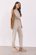 Kadın Beli Lastikli Çizgili Baggy Pantolon (TENCEL)™ - Lacivert Çizgili