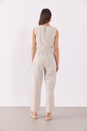 Kadın Beli Lastikli Çizgili Baggy Pantolon (TENCEL)™ - Lacivert Çizgili