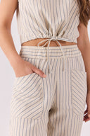 Kadın Beli Lastikli Çizgili Baggy Pantolon (TENCEL)™ - Lacivert Çizgili